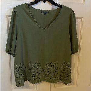 Adrianna Papell Green Eyelet Blouse